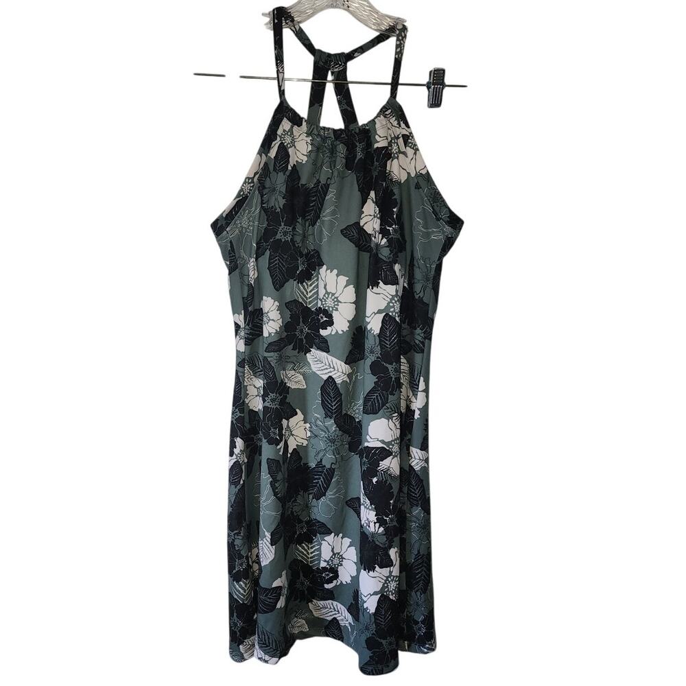 Peace & Pearls floral sleeveless halter green white black sundress Size Medium